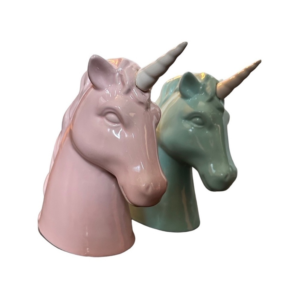 UNICORN SET Pastel Pink and Blue Ceramic Unicorns.